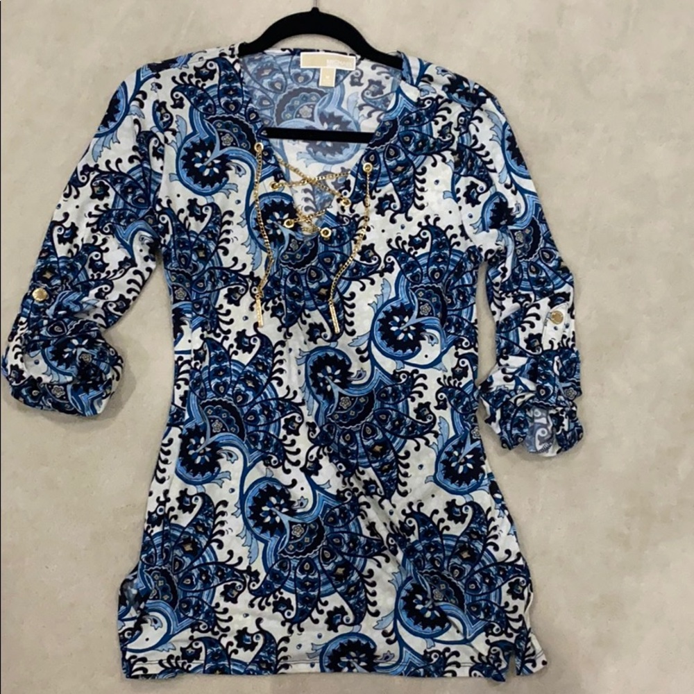 Michael Kors Size M pattern blouse w/gold details